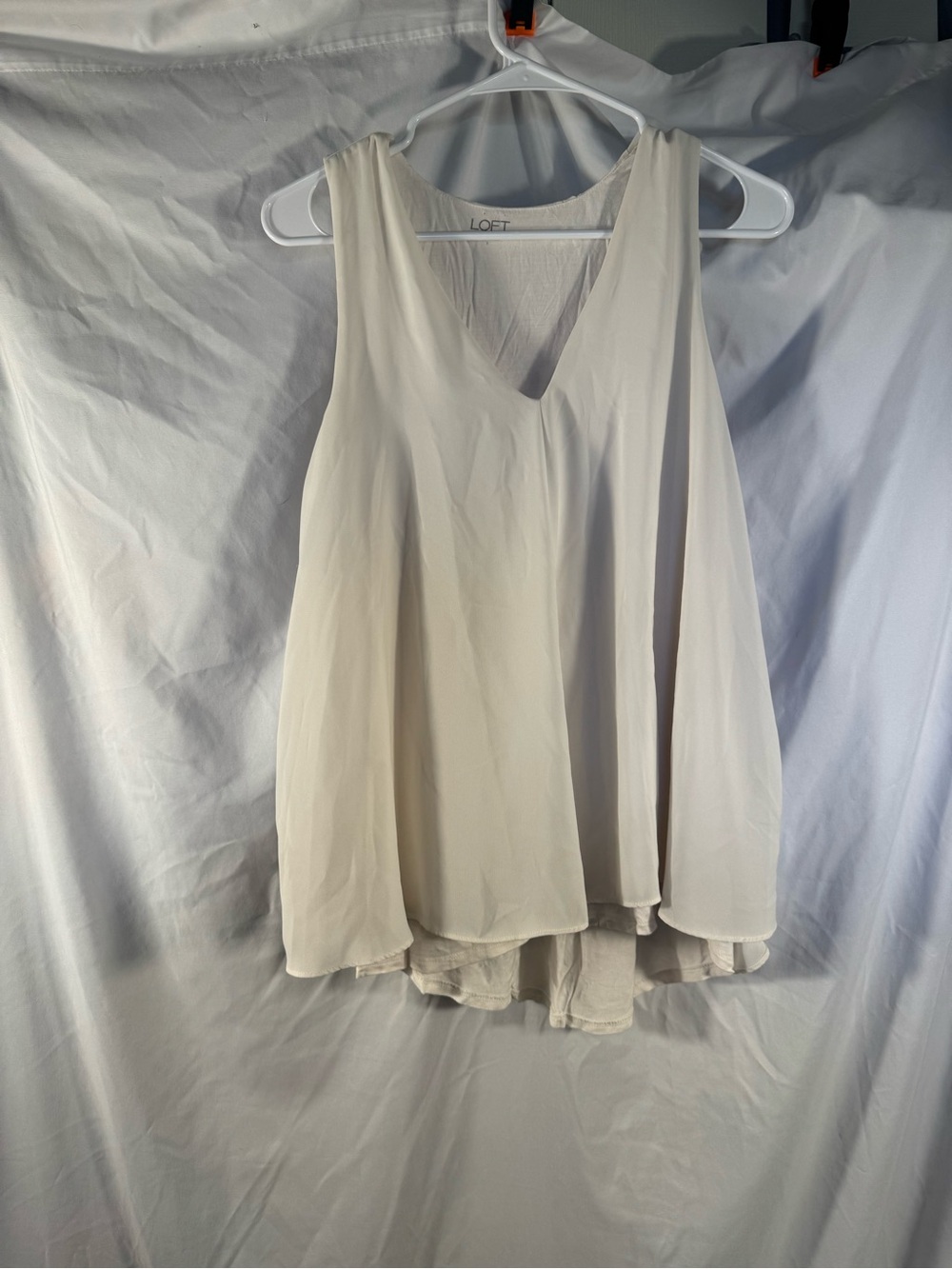 LOFT Cream Off-White Sleeveless Layered V-Neck Blouse Tank Top L Large